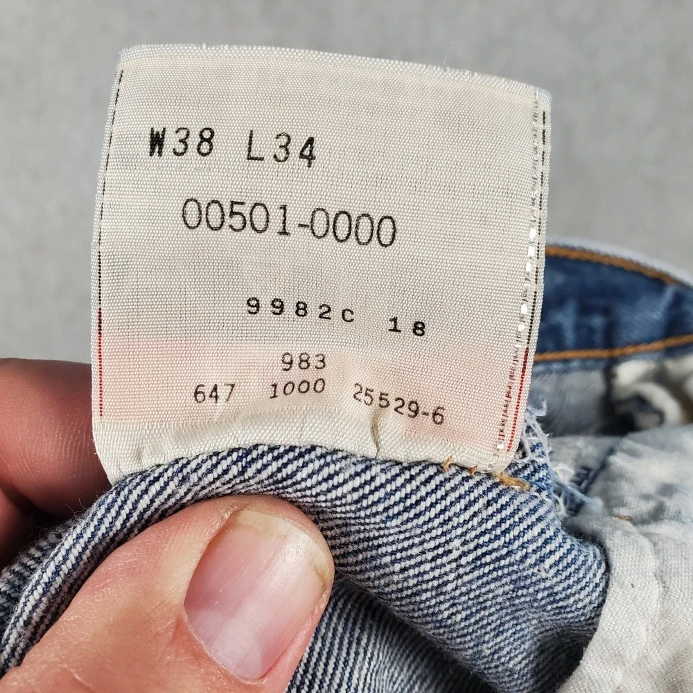 Vintage Levis 501 Jeans FITS 34X25 tag 38x34 Blue Denim Button Fly 90s *Hemmed